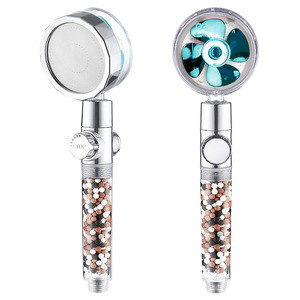 Pommeau de douche de ventilateur de salle de bain rotatif à 360 degrés à économie d'eau à haute pression avec une touche bouton d'arrêt d'eau filtre à pierre anionique - Product Image 3