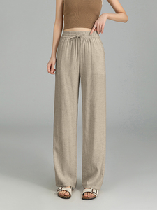 <span class=keywords><strong>Pantalon</strong></span> en <span class=keywords><strong>lin</strong></span> taille haute pour femmes printemps été nouvelle version taille élastique cordon <span class=keywords><strong>coupe</strong></span> <span class=keywords><strong>droite</strong></span> polyvalent ample décontracté drapé - Product Image 6