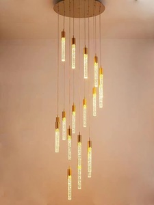 YW hiện đại vàng LED Mặt dây chuyền đèn bong bóng pha lê cầu thang Đèn chùm cho phòng khách quầy bar nhà hàng trần hình Bầu Dục Vuông - Product Image 3