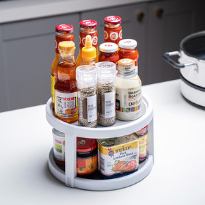 Kitchen Condiment <b>Rack</b> <b>Rotating</b> Double Layer Storage Tabletop Organizer For Seasoning <b>Spices</b> Food Storage - Product Image 4