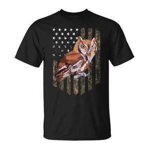 T-shirt con bandiera americana Eastern Screech Owl, design mimetico del 4 luglio - Product Image 1