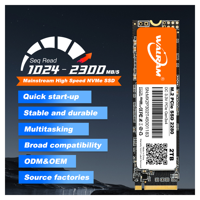 Internal New NVMe PCIe M.2 2280 SSD 128GB-2TB PCIe3.0 with 1000-2300MB/s Read & 800-2000MB/s Write Speed Aluminum Alloy Shell