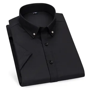 Nouveauté : Chemises habillées décontractées respirantes pour hommes, chemise élégante à manches courtes de couleur unie, élastique, pour l'été - Product Image 5