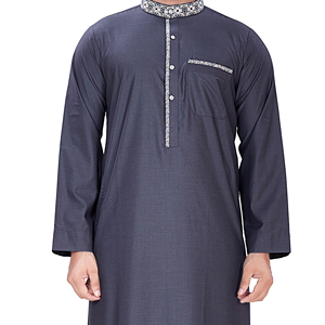 Túnica Árabe Bordada Estilo Saudí, Túnica de Poliéster y Viscosa, Túnica Transpirable de Manga Larga para Hombre - Product Image 2