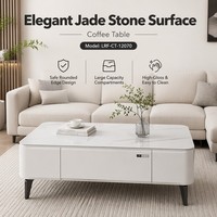 Table Basse Moderne en Bois Blanc Brillant à Bords Courbes, Multi-Sections, avec Plateau en Verre, Durable et Écologique – Prix de Gros