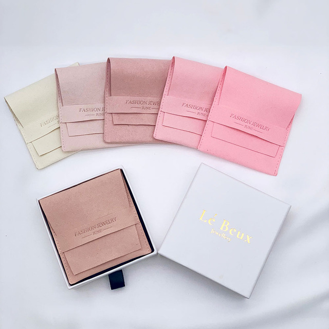 Custom Logo Stylish Envelope Velvet Packaging Jewelry Necklace Pouch Bag Pink Envelope Velvet Suede Microfiber Jewelry Pouches