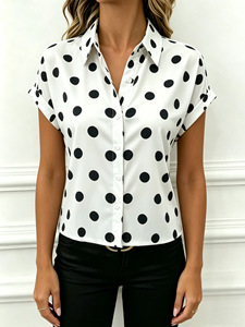 Blusa de Gasa con Estampado de Puntos para Mujer, Estilo Europeo 2026, Corte Holgado y Ajustado, Manga Corta, Moda Casual Diaria para Damas - Product Image 2