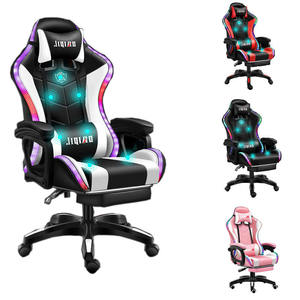 2024เก้าอี้เกมคอมพิวเตอร์สำนักงานสีขาวหนัง PU เก้าอี้เล่นเกมหนัง RGB เหมาะกับการนวด