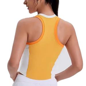 Chaleco Deportivo de Compresión para Mujer, Diseño de Contraste de Color, para Entrenamiento de Fisicoculturismo, Sin Mangas, Nailon/Spandex, Talla Grande, Top Corto para Correr - Product Image 4