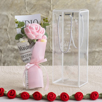 Bouquet de fleurs en tricot fait main, réaliste, moderne, en bois, œillets et roses, boîte cadeau pour la décoration de la maison et des festivals, vente chaude