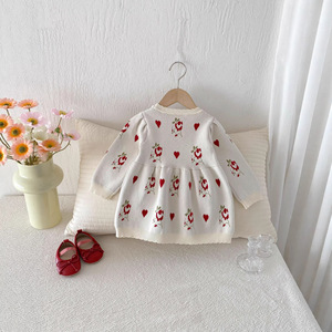 Robe pour filles 2026 Nouvelle collection Printemps – Robe pull en coton tricoté au crochet pour bébé, style occidental, motif floral, jupes douces pour bébés - Product Image 4