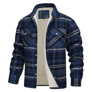 MAQVOB Veste <span class=keywords><strong>polaire</strong></span> coupe-vent d'extérieur de qualité supérieure pour hommes, taille EU US, avec revers, veste chemise à carreaux épais et manches longues à carreaux - Product Image 1