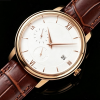Montre pour homme, cadran à chiffres romains, sous-cadran pour les secondes, affichage de la date, bracelet en cuir véritable