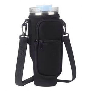 Custom Logo Printed Adjustable Strap Neoprene Adventure Quencher <b>Water</b> Bottle <b>Pouch</b> With Zipper Phone Pocket <b>Water</b> Bottle Bag - Product Image 3