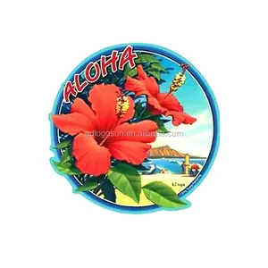 Imán de nevera de resina 3D, imán de nevera de recuerdo Hawaiano, flor hibisco roja, amuletos de estado de Aloha, imanes de nevera