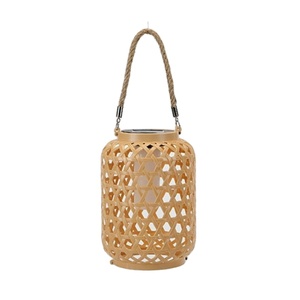 Ngoài trời tre dệt năng lượng mặt trời kaki màu gỗ đèn lồng trang trí Trung Quốc handmade irattan gió đèn lồng - Product Image 1