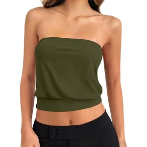 ANRABESS Women's <b>Strapless</b> Cropped Tube Top Bandeau Knitted Short Summer Tank Top - Product Image 1