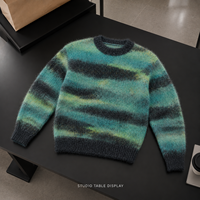 Pull en mohair pour homme avec logo personnalisé, motif jacquard duveteux, col rond, tricot d'hiver