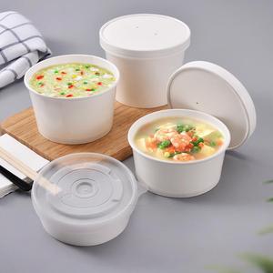 Vente en gros de contenants d'emballage pour salades et plats à emporter en papier kraft blanc avec logo personnalisé imprimé, jetables, avec couvercles - Product Image 2
