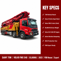Camion pompe à béton Sany 71m Volvo FMX d'occasion 2023 55T 5 essieux, Machine pompe à béton Sany Volvo 71m d'occasion Exportation Chine