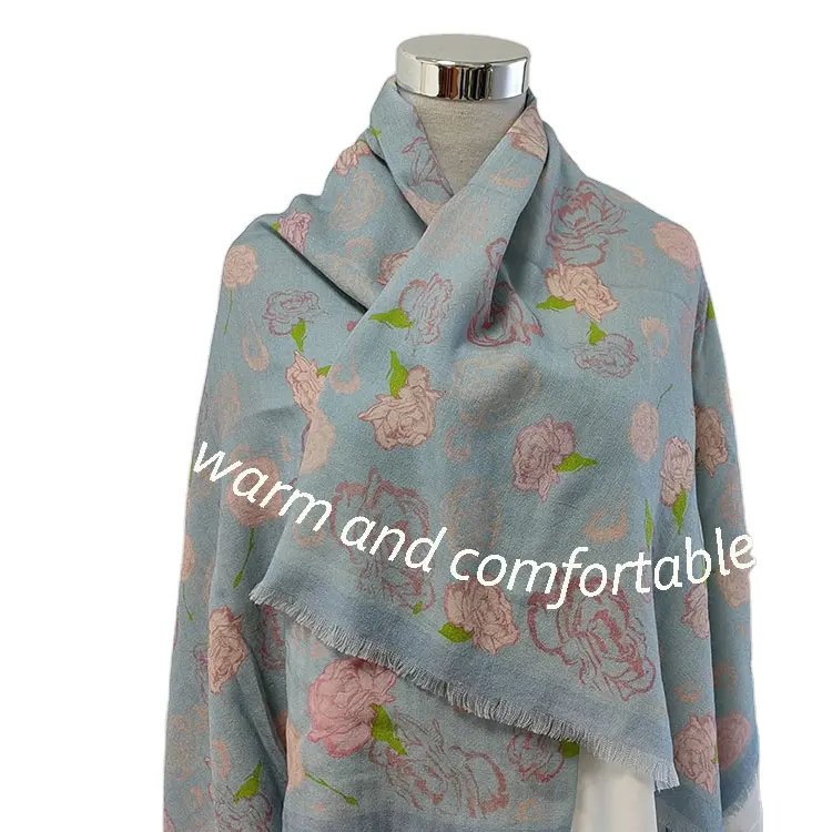 15%Silk 5%Wool Scarf Shawl with Floral Pattern Pashmina for Mother's Day Gift