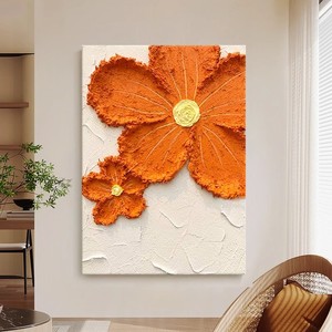 Hand Painted Orange Floral <b>Canvas</b> Art Rectangle Impressionism Style Living Room Decor Wall Hanging No <b>Frame</b> - Product Image 4