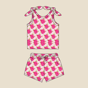 Conjunto de 2 Piezas de Bambú para Niñas, Top <span class=keywords><strong>sin</strong></span> Mangas con Estampado Floral y Lazos en los Hombros y Pantalones Cortos, <span class=keywords><strong>Ropa</strong></span> Casual de Verano para Niños, Estilo Traje de Baño - Product Image 6