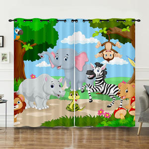Rideau occultant à haute occultation en peluche courte personnalisable avec un motif de forêt de zoo de dessin animé imprimé en 3D <span class=keywords><strong>pour</strong></span> la maison, la <span class=keywords><strong>chambre</strong></span> à coucher, le salon - Product Image 3