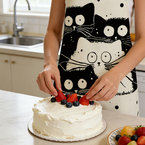 Cat Apron Black White Cartoon Polyester Stain Resistant Cooking Apron Daily Use Neck Hanging Sleeveless - Product Image 3