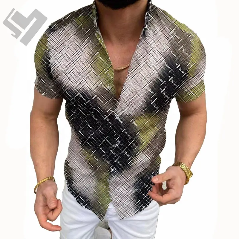 Summer Men's Clothing Designer Printed Button Down Shirts Luxury Short Sleeve Turn Down Collar Top Blouse Men Shirt