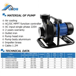 Likou 2200 Wát DC năng lượng mặt trời Máy bơm nước cho tưới tiêu nông nghiệp dòng chảy lớn bề mặt Ly Tâm Bơm lý thuyết sản xuất năng lượng mặt trời điện - Product Image 5