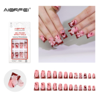 AIERFEI 24 pièces français étincelant strass manucure acrylique presse sur les ongles ongles artificiels faux ongles
