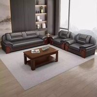 Ensemble de canapés de bureau de luxe en cuir avec structure en bois massif, idéal pour les salles d'attente et les espaces de réunion professionnels