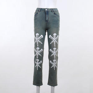 Pantalons en <span class=keywords><strong>jean</strong></span> pour femmes, mode OEM, polyvalents, vêtements de rue, ornés, <span class=keywords><strong>taille</strong></span> <span class=keywords><strong>haute</strong></span>, coupe slim, jeans skinny pour femmes - Product Image 2