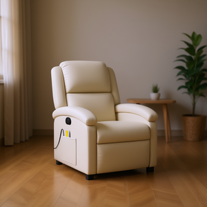 Fauteuil inclinable en similicuir crème avec massage corps entier, usage domestique, branchement 110-240v - Product Image 2