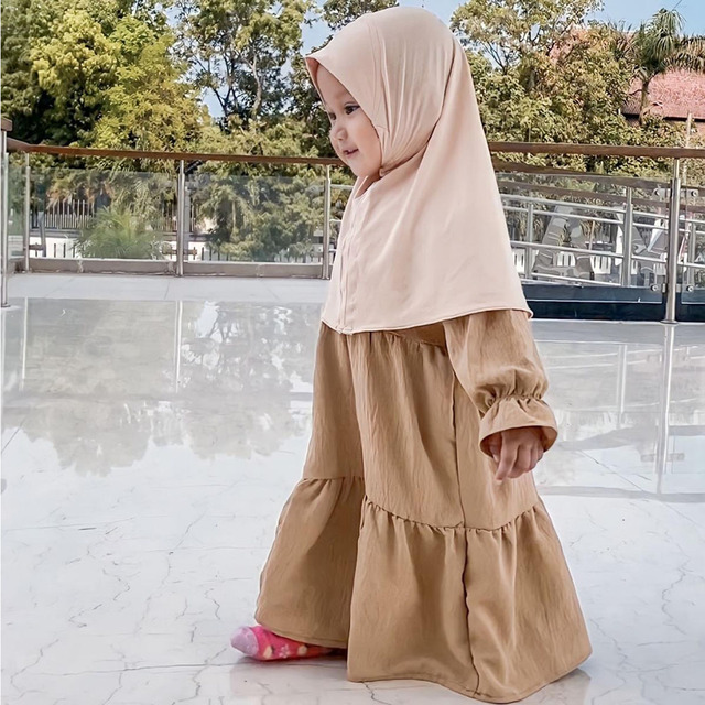 2025 100% Cotton Kid Abaya Dress Set With Khimar Breathable Soft Eid Ramadan Muslim Kids Hight Quality Modest Abaya Dress