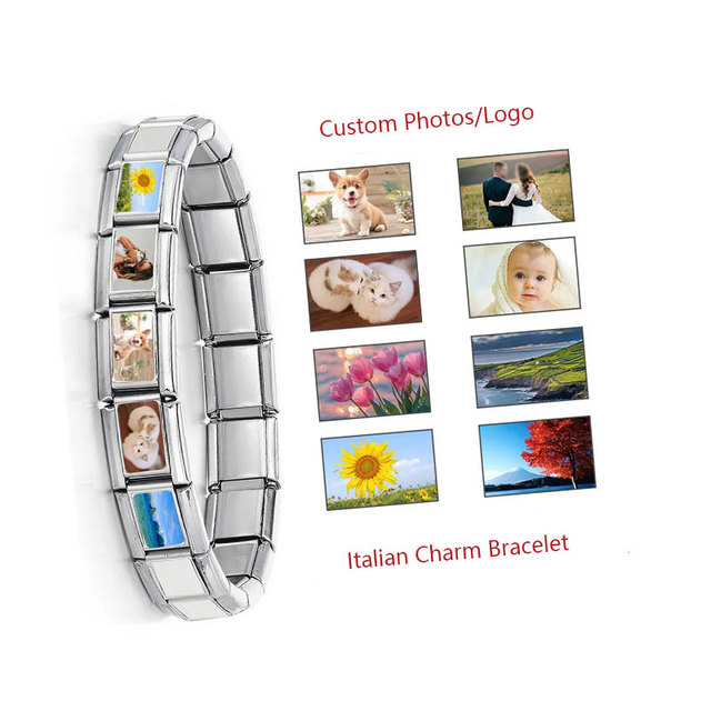 Customized 9mm Stainless Steel Italian Charm Bracelet DIY Personalized Photo Image Jewelry for Men Women Trendy Unisex Style