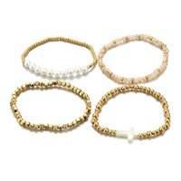 Yiwu Aceon Velle acier inoxydable 4 pièces un ensemble pile porter élastique coloré cristal perle coquille croix géométrique perle Bracelet