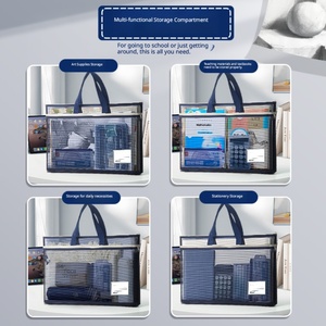 Sac à documents en maille avec fermeture éclair, poignée et poche pour étiquette, organiseur de dossiers imperméable pour le bureau, l'école, les voyages d'affaires - Product Image 5