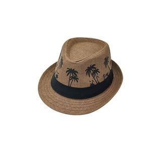 Wholesale Summer Women Weave Straw <b>Hat</b> Wide Brim Mens Fedora <b>Hat</b> with Pattern - Product Image 4