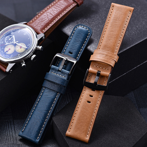 MZDTIMK 22mm עור עגל רך נושם אופנה רצועת שעון חכם לגברים קו תפירה מעולה אבזם שחור - Product Image 6