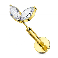 Bijoux de Piercing en Titane ASTM F136 18G Push in Threadless 2 Marquise CZ Pave Lip Labret Piercing Body Jewelry Piercings