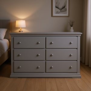 Comò a 6 cassetti grigio in legno, mobile tradizionale da camera da letto, autoportante - Product Image 2