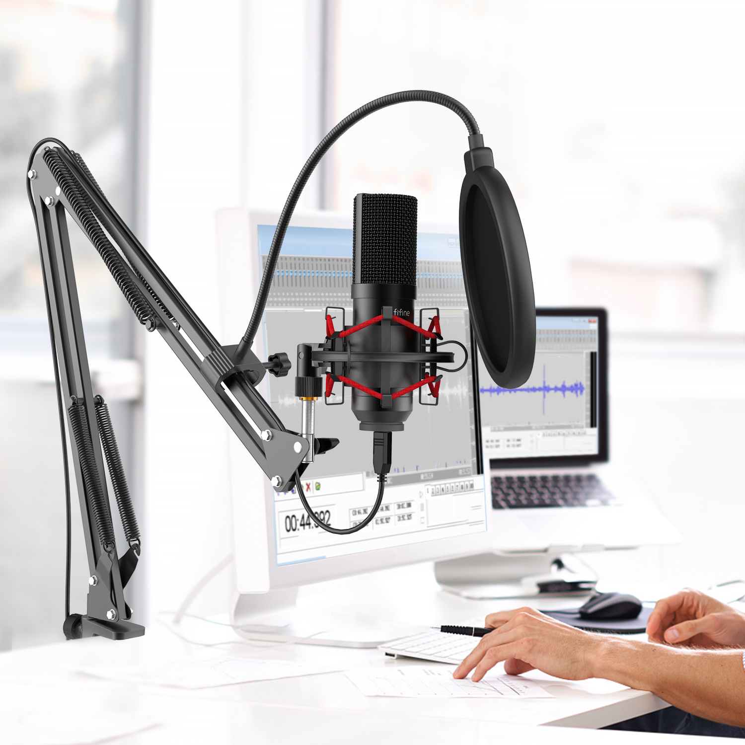 FIFINE T732 Studio Streaming Podcast Youtube Mic Kit USB проводной игровой конденсаторный микрофон с подставкой для настольных ПК