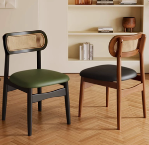 Sedia in Legno Massello Stile Nordico con Schienale Intrecciato in Rattan, Design Retrò, Moderna e Semplice per Hotel, Sala da Pranzo e Cucina - Product Image 2