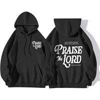 Vente en gros Sweat à capuche décontracté pour homme noir avec poche kangourou, imprimé double face avec verset biblique « Louez le Seigneur » et motif foi chrétienne