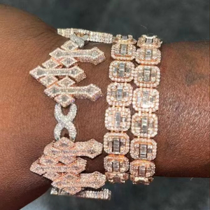 Bracciale Hip Hop di Alta Qualità con <span class=keywords><strong>Charm</strong></span> a Tripla Croce Placcato Argento e Oro Rosa, Completamente Tempestato di Cristalli - Product Image 1