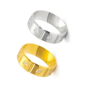 Großhandel Mode Edelstahl Gold 8mm Moissan ite Zirkon Hochzeit Fingerring für Männer China Hersteller Lieferant