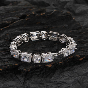 Tennis <b>Bracelet</b>, Rectangular Round Spacer <b>Copper</b> Inlaid Zircon Couple Fashion Tanjing Fashion Lijing Necklace - Product Image 3