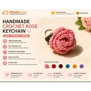 Handmade Crochet Rose Keychain Cotton Woven Flower <b>Key</b> <b>Ring</b> Pendant for Bag Car Gift Handmade High Quality Crochet Rose Keychain - Product Image 2
